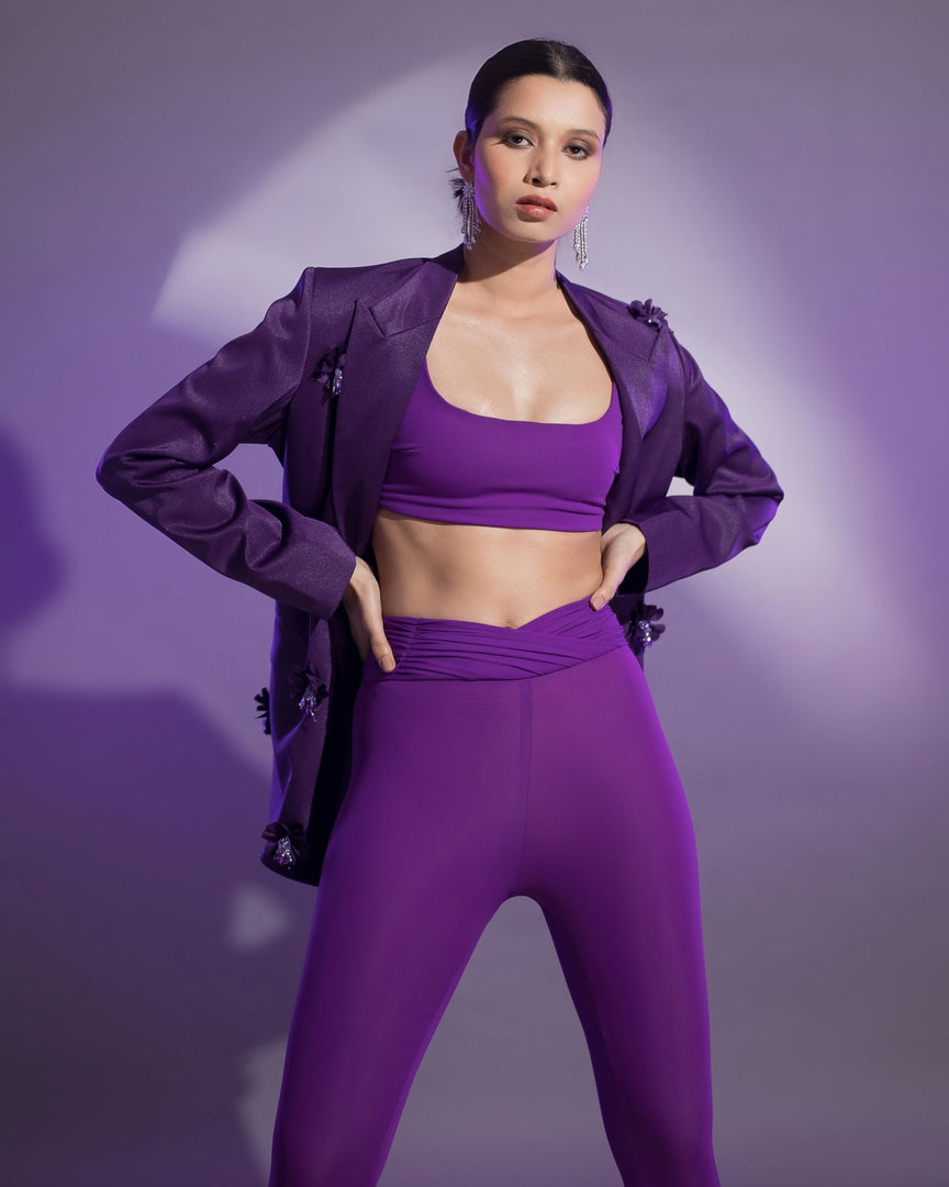 V-Cut Shine Leggings - Purple