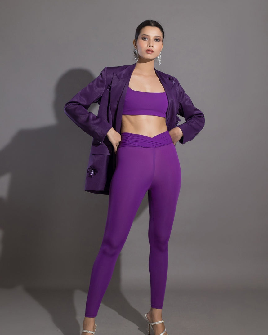 V-Cut Shine Leggings - Purple