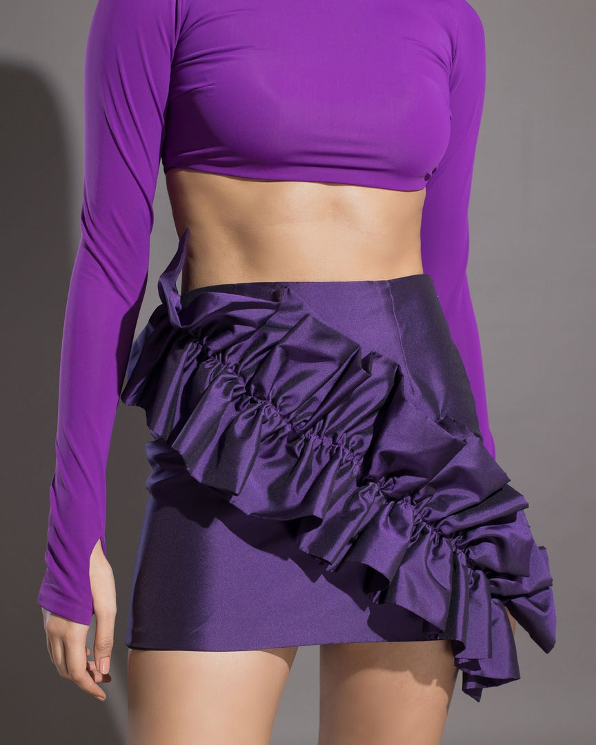 Cutout Full Sleeve Lycra Crop - Purple