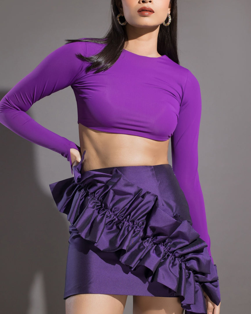 Cutout Full Sleeve Lycra Crop - Purple