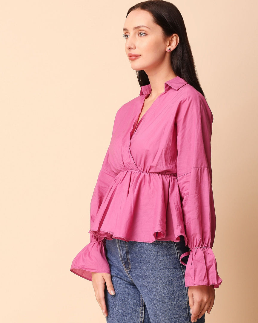 Pink Collared Peplum top