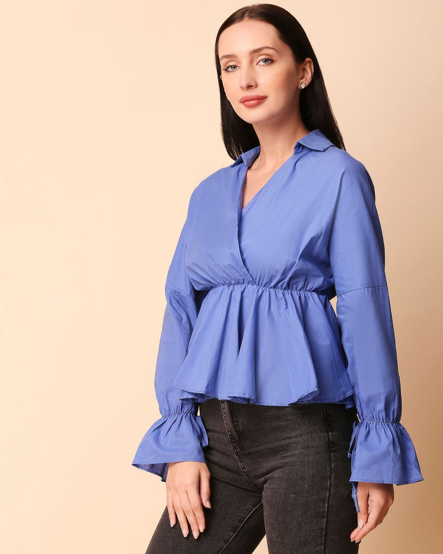 Blue Collared Peplum Top