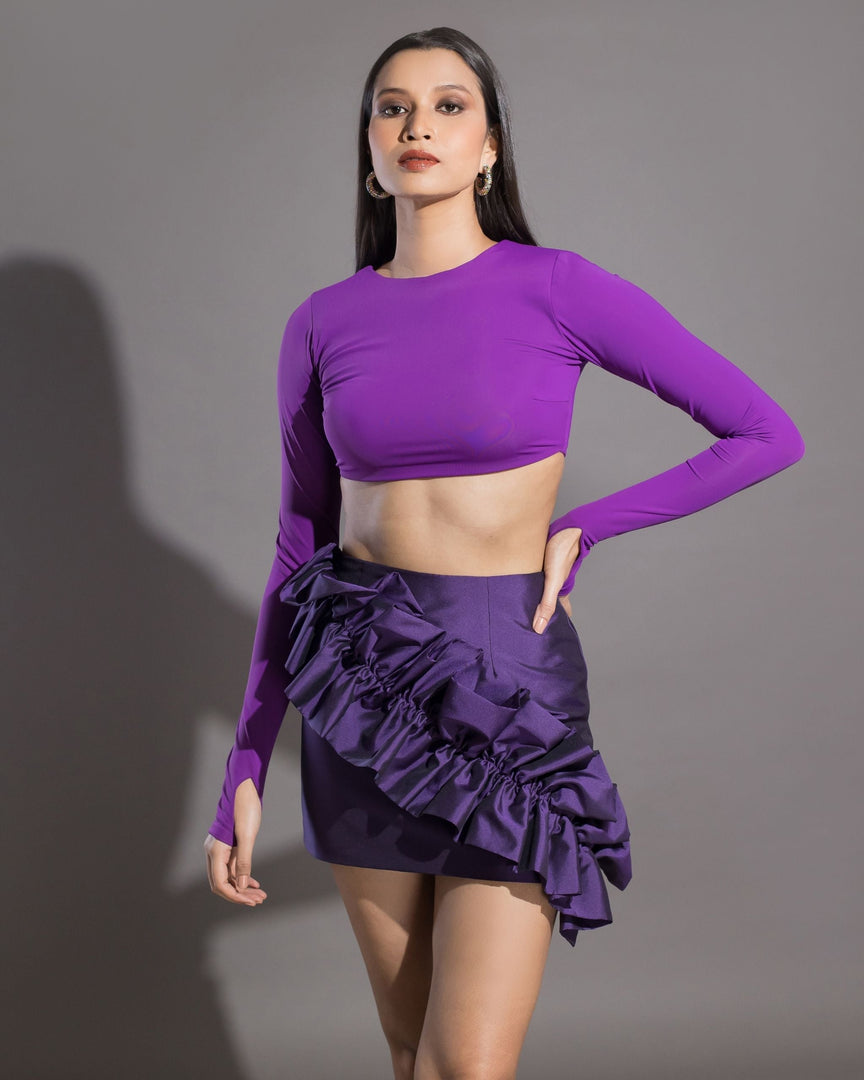 Cutout Full Sleeve Lycra Crop - Purple