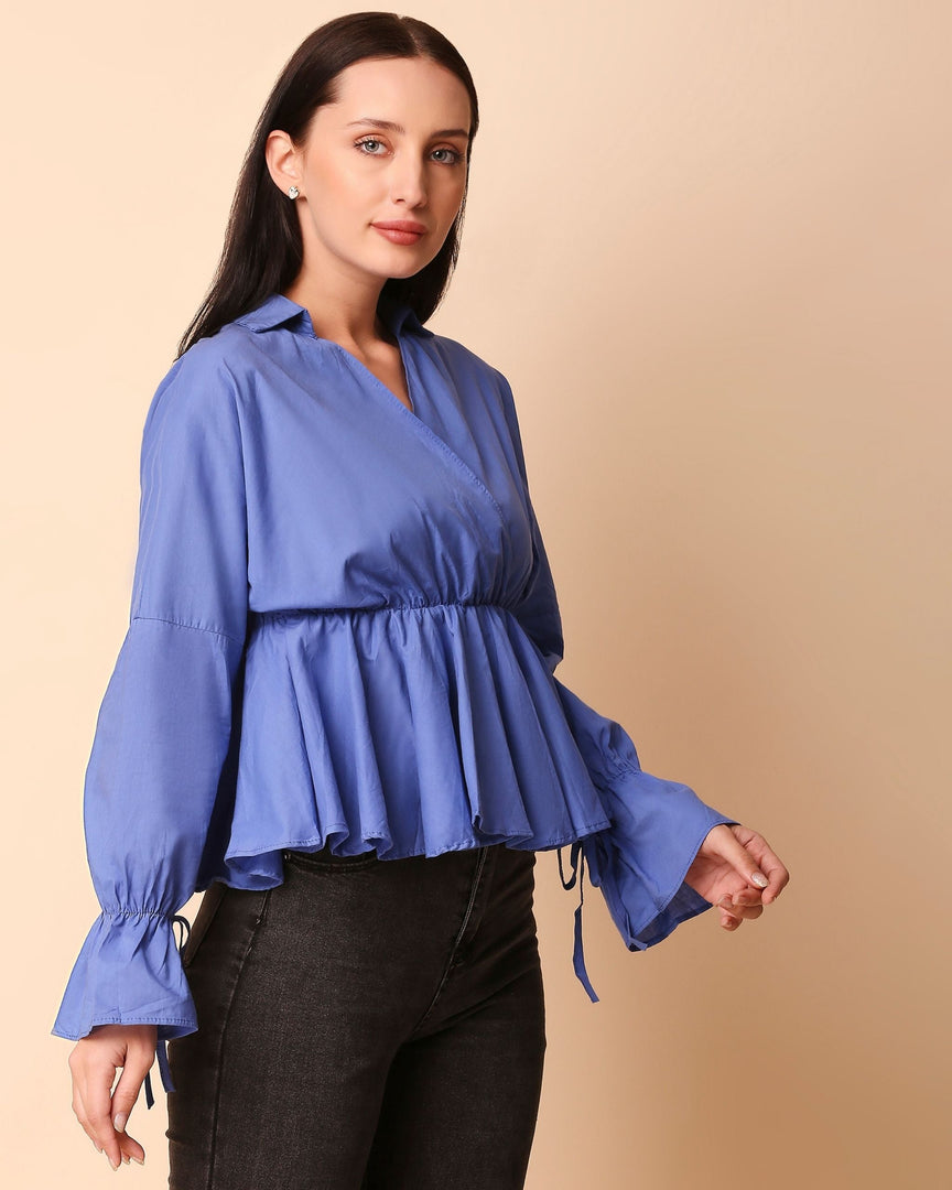 Blue Collared Peplum Top