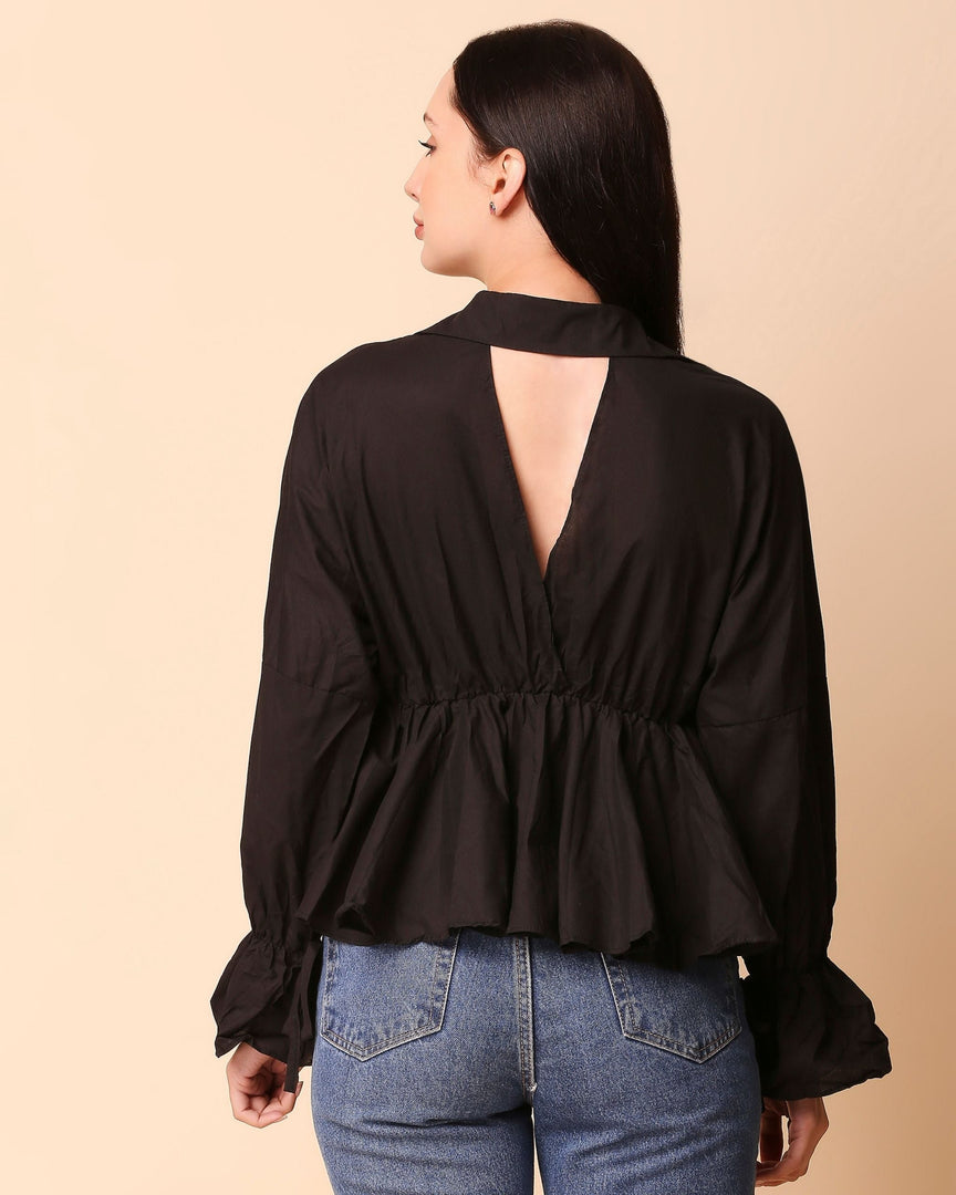 Black Collared Peplum Top