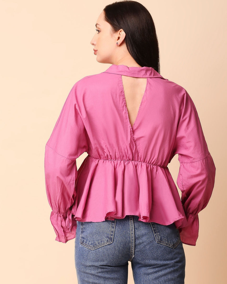 Pink Collared Peplum top