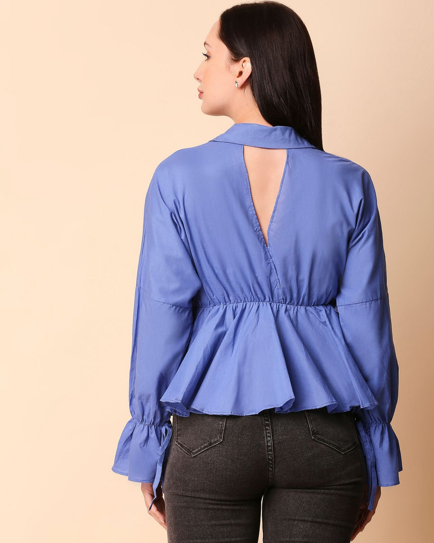 Blue Collared Peplum Top