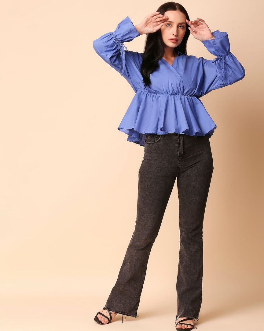 Blue Collared Peplum Top