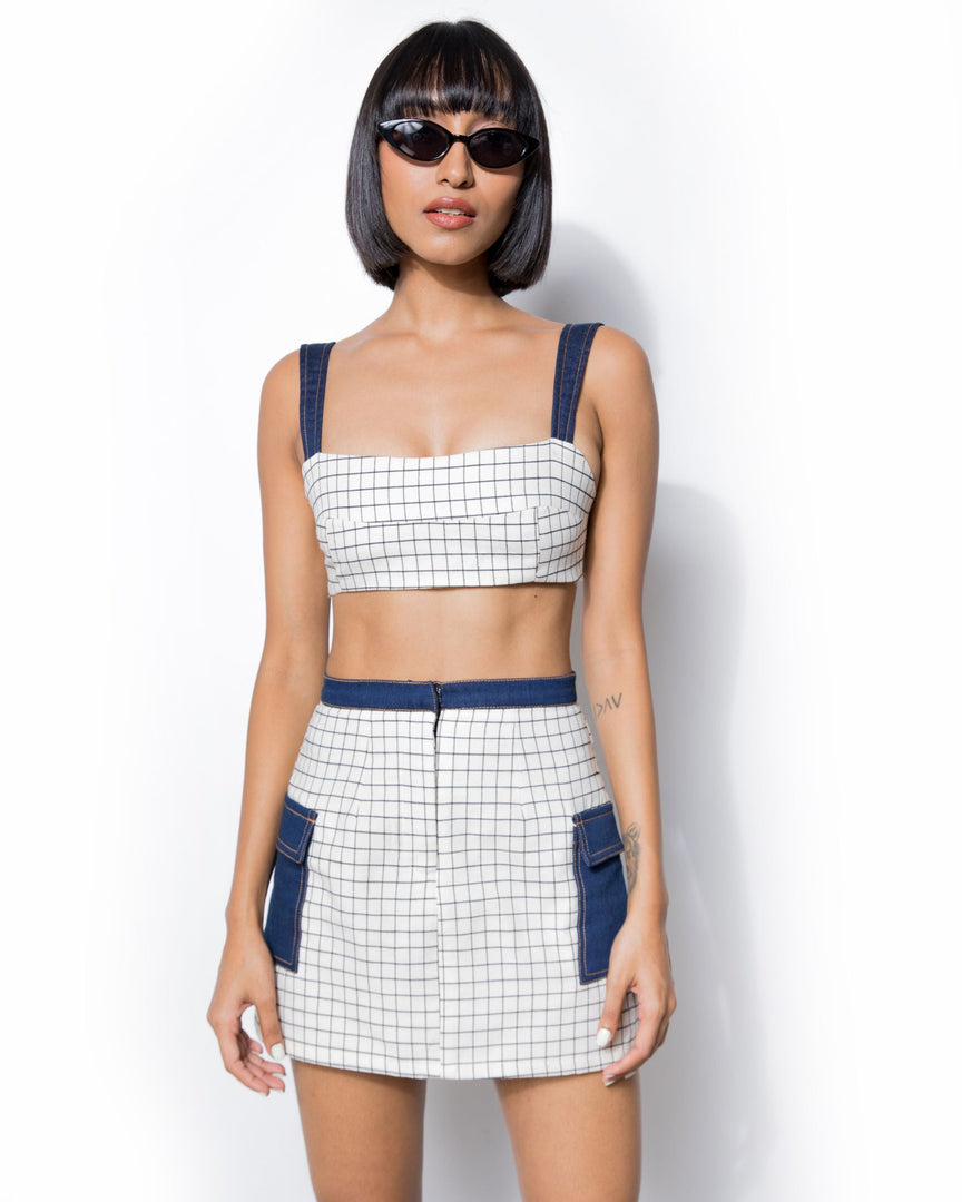 High Waist Checkered Skirt