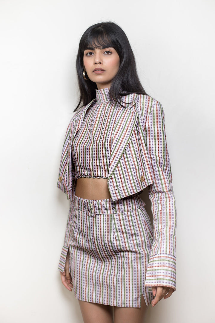 Checkered Cropped Blazer With Crop Top