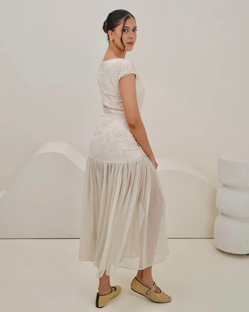 ana midi dress Women's Ana Asymmetric Gathering Midi Dress XXS/XS/S/M/L/XL/XXL/Customize Gray Pinstripe MEAN BLVD Gray Pinstripe / Customize