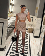 Beaded Set With Velvet Bow