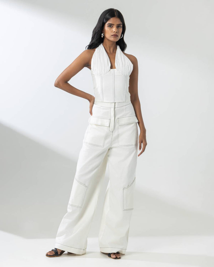 High Waist Utility Jeans - White