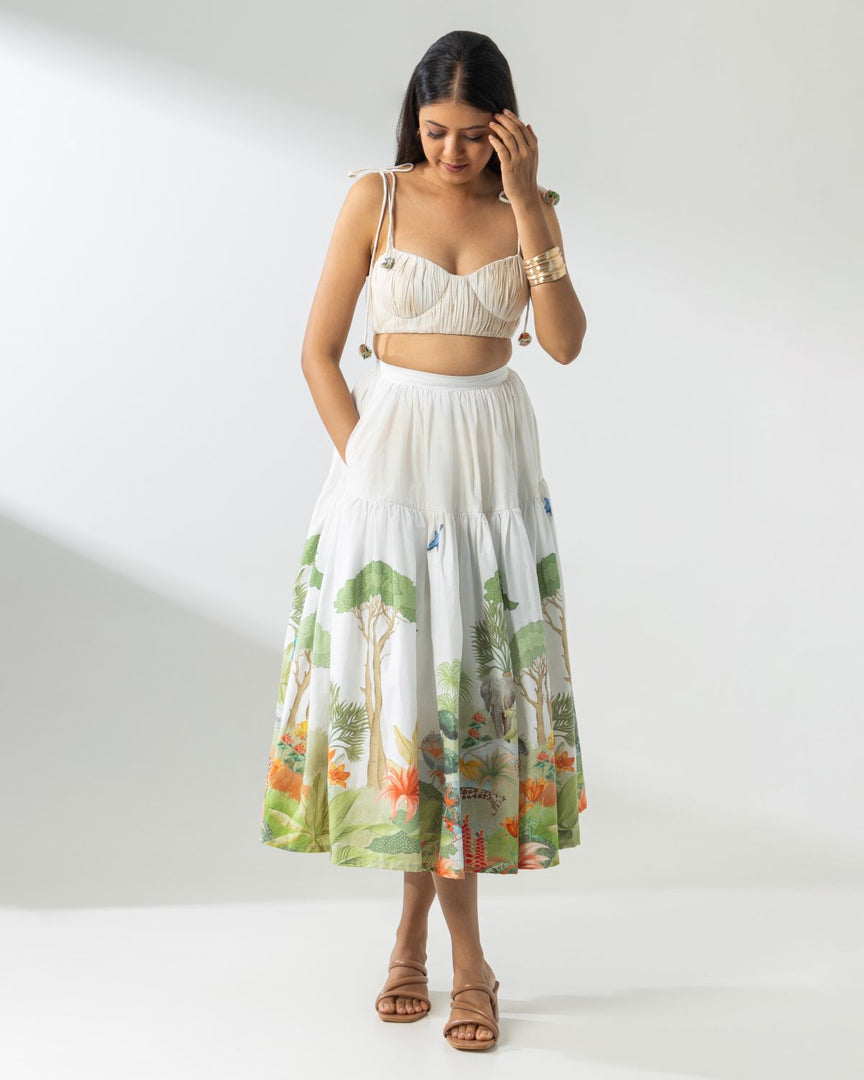 Printed Border Midi Skirt