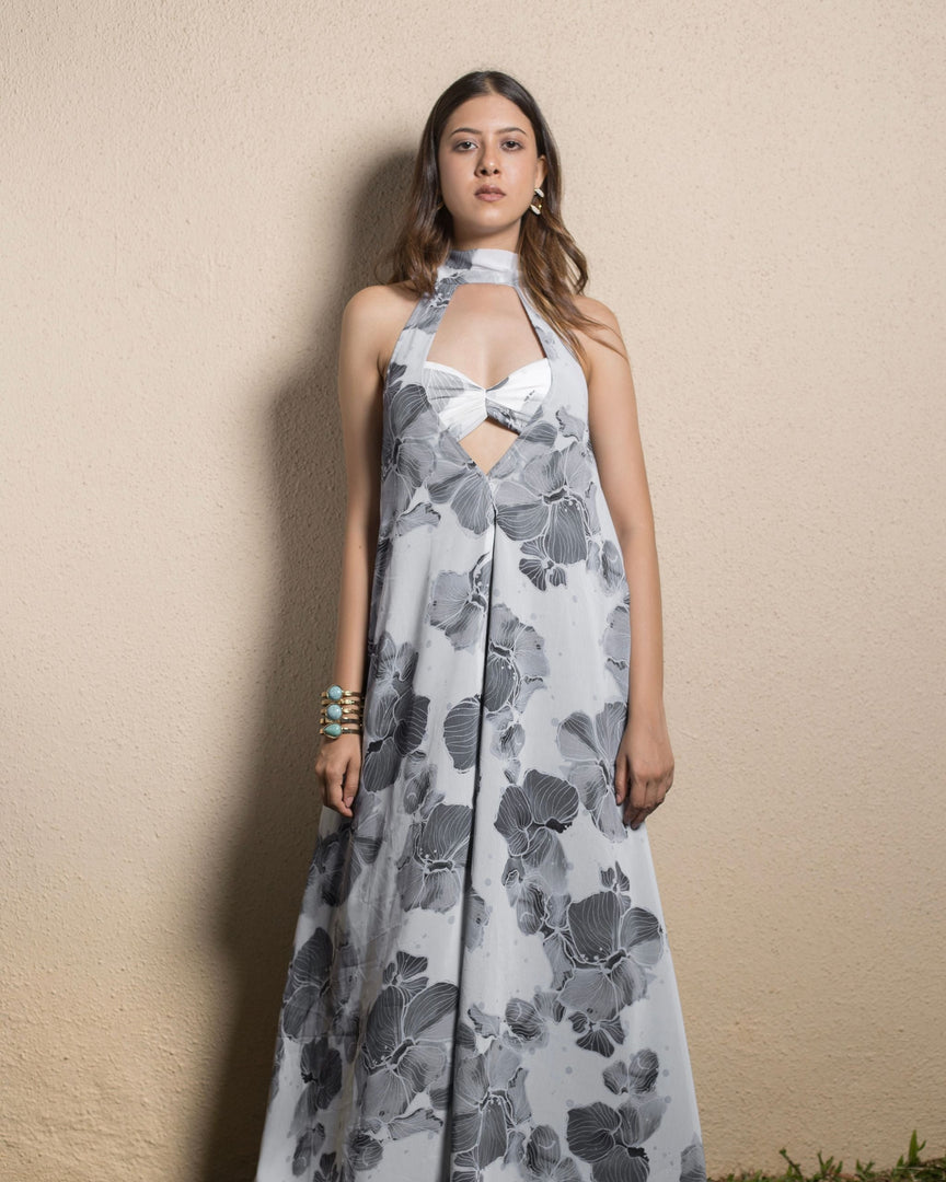 Plunge Neck Floral Maxi