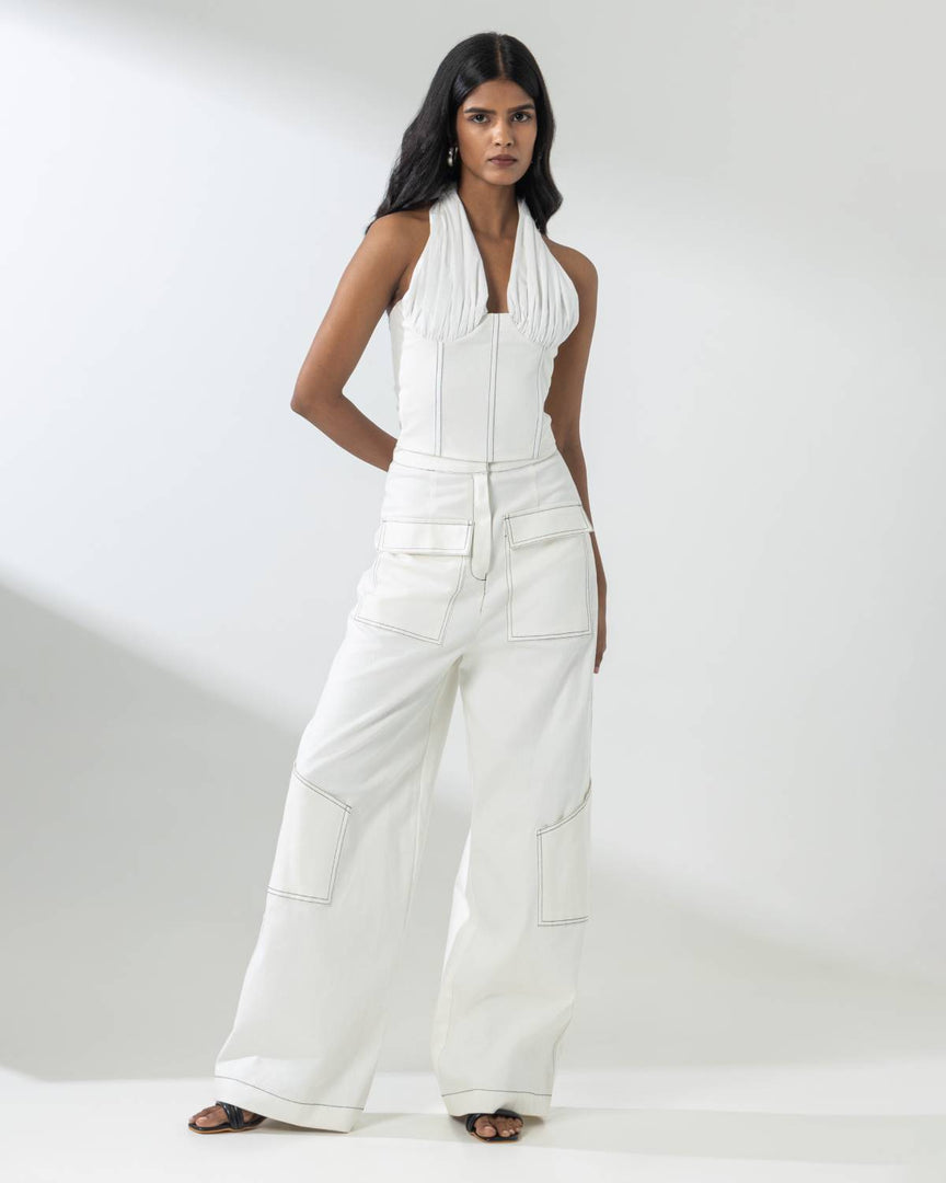 High Waist Utility Jeans - White