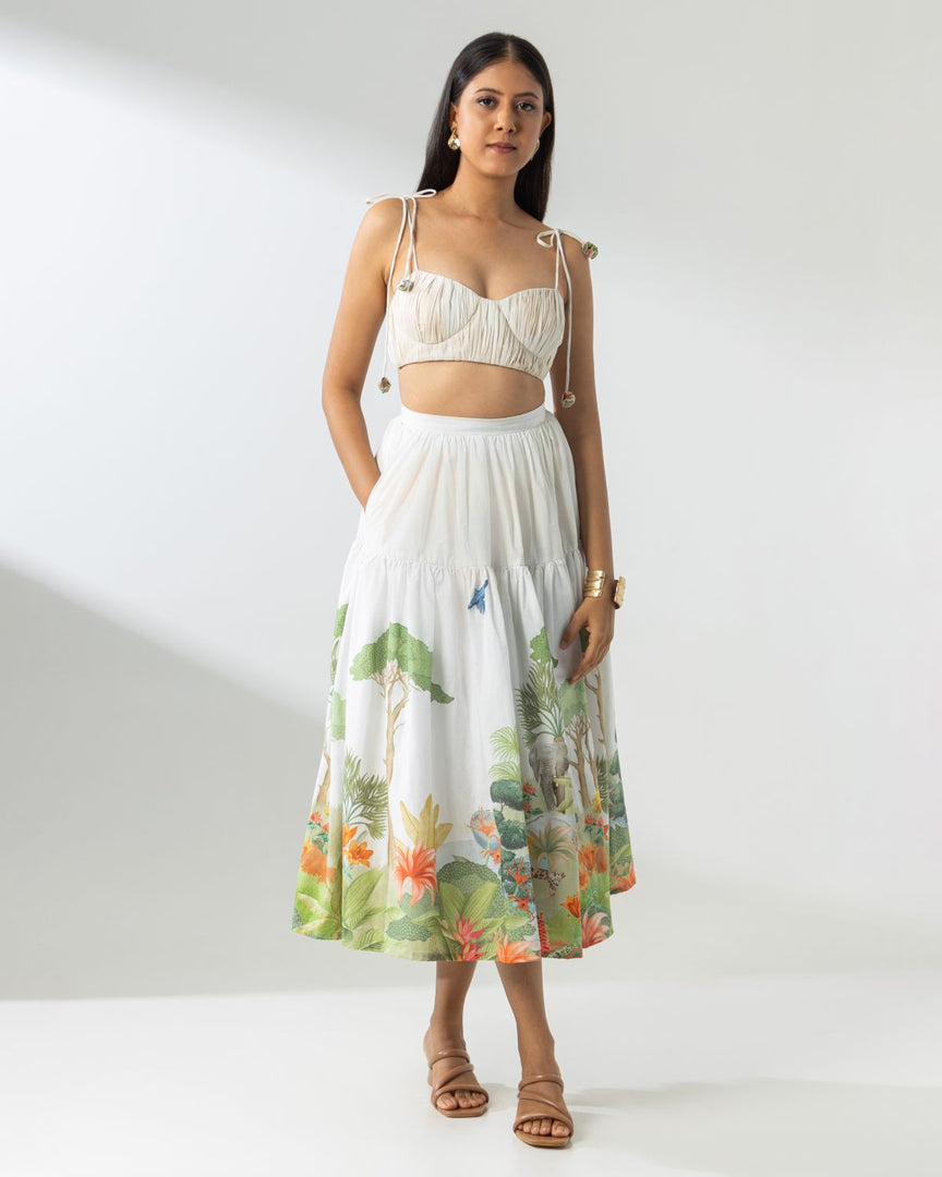 Printed Border Midi Skirt