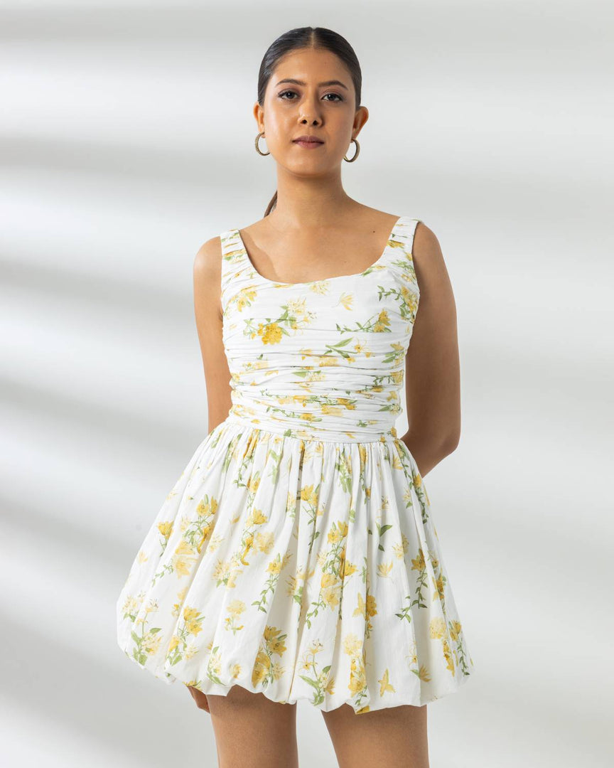 Barcelona Mini Dress - Yellow Floral