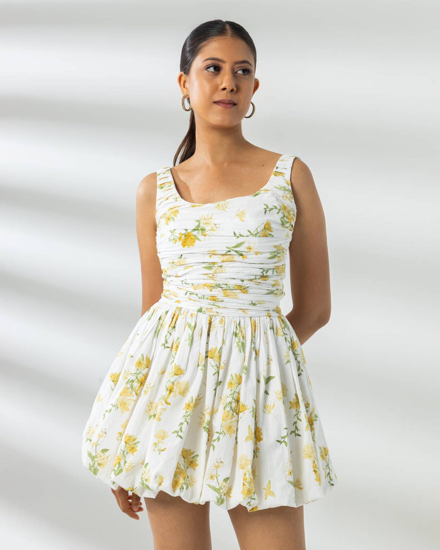 Barcelona Mini Dress - Yellow Floral