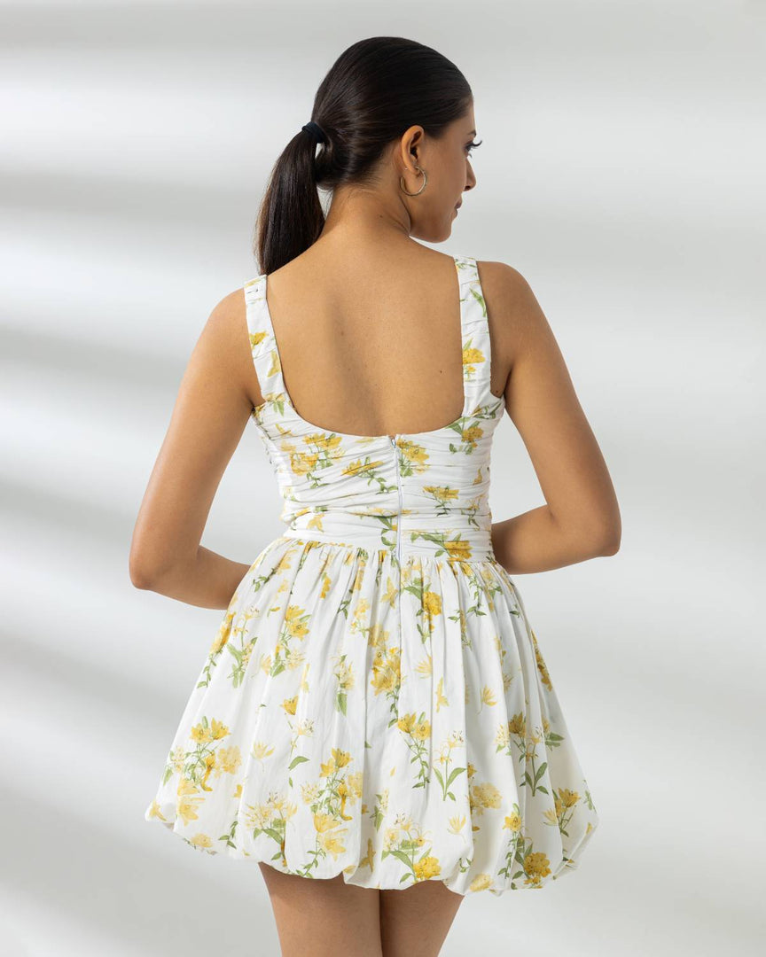 Barcelona Mini Dress - Yellow Floral