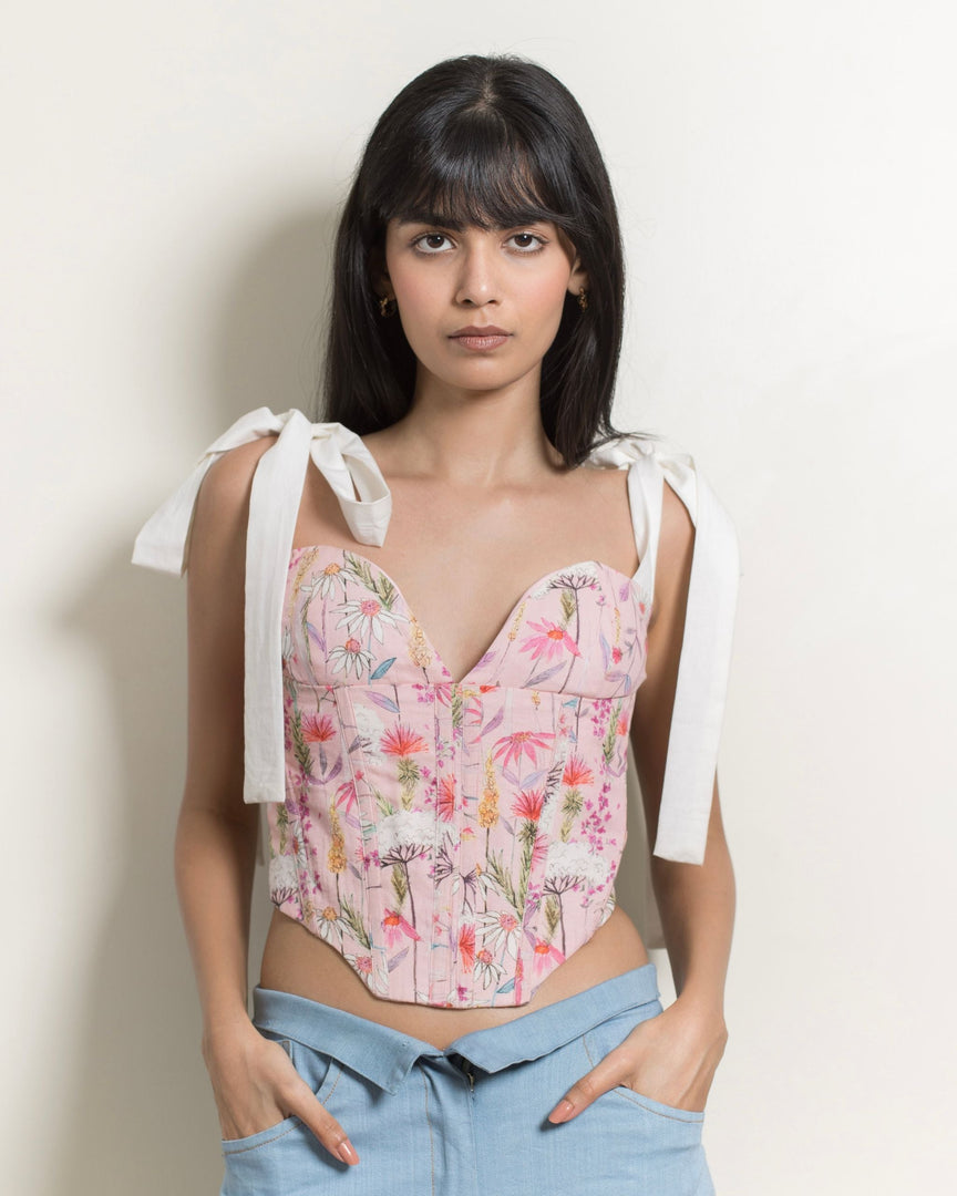 Printed Tie-up Corset - Pink