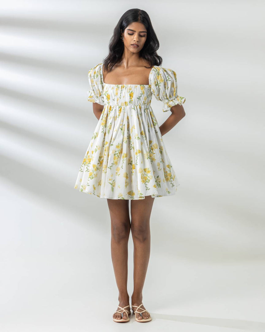 Belle Mini Dress - Yellow Floral