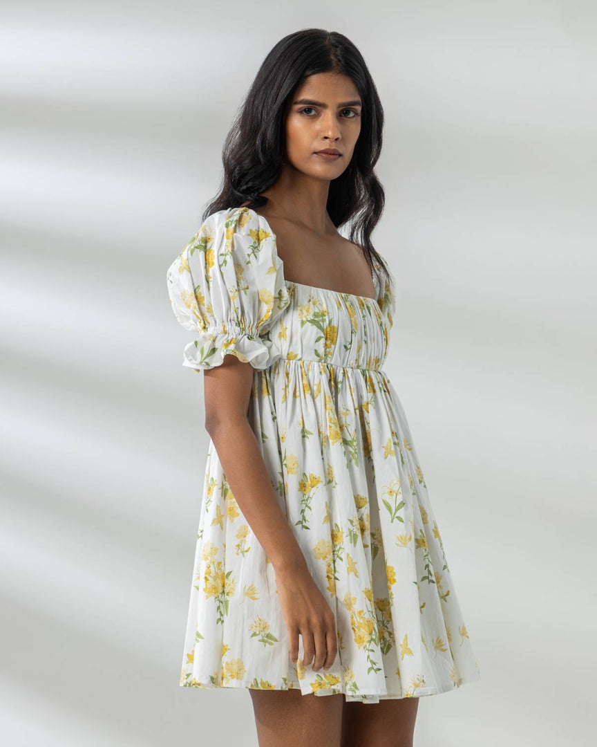 Belle Mini Dress - Yellow Floral