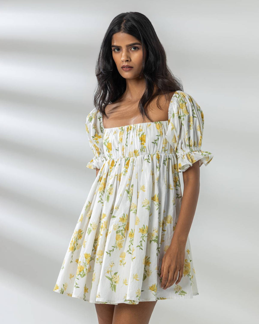 Belle Mini Dress - Yellow Floral