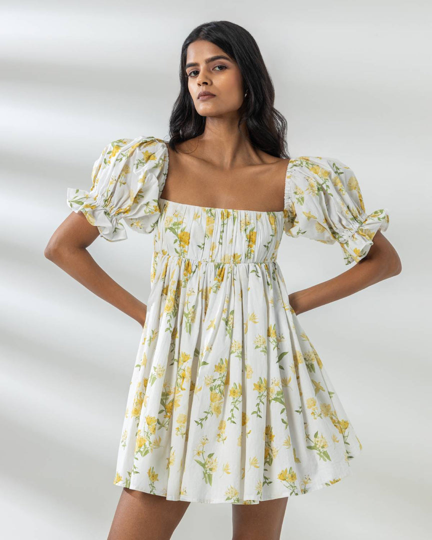 Belle Mini Dress - Yellow Floral