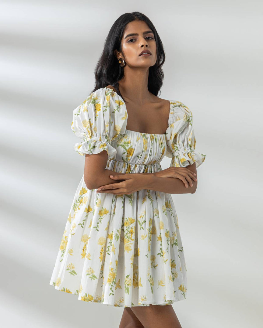 Belle Mini Dress - Yellow Floral