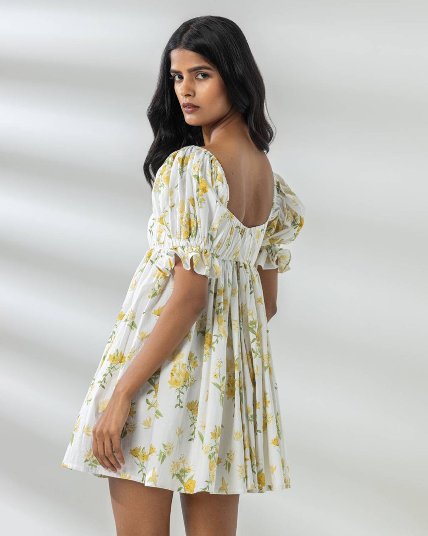 Belle Mini Dress - Yellow Floral