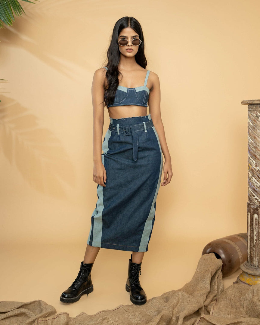 DUO DENIM MIDI SKIRT