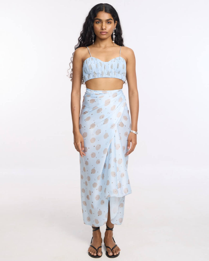 Wrap Skirt Set - Blue Polka