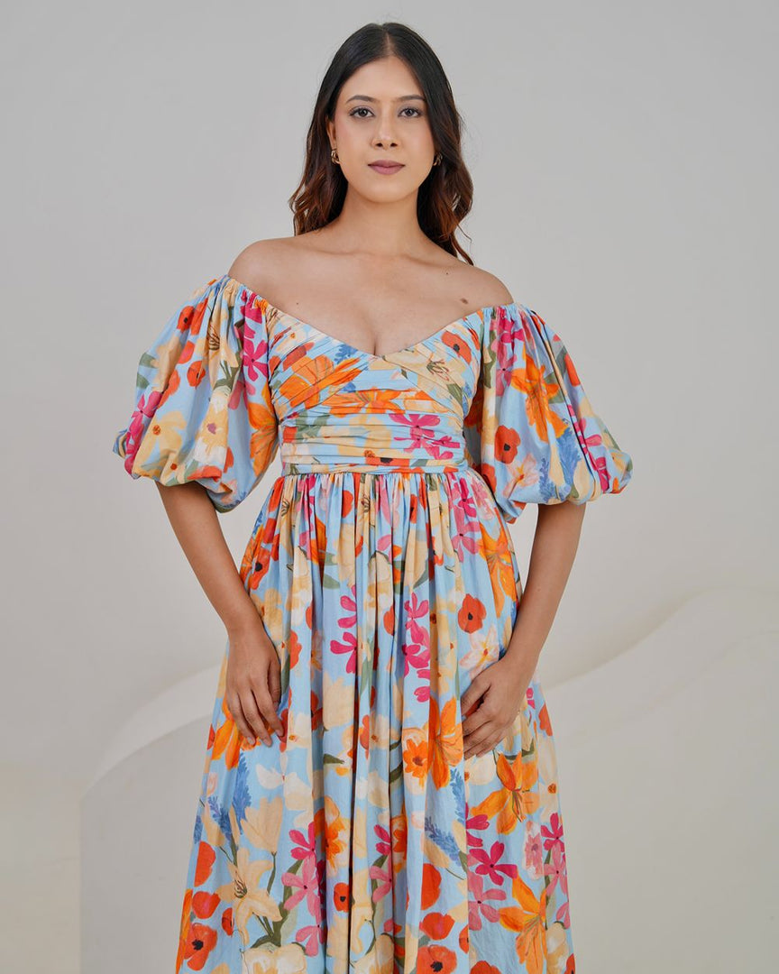 Dora Midi Dress - Blue