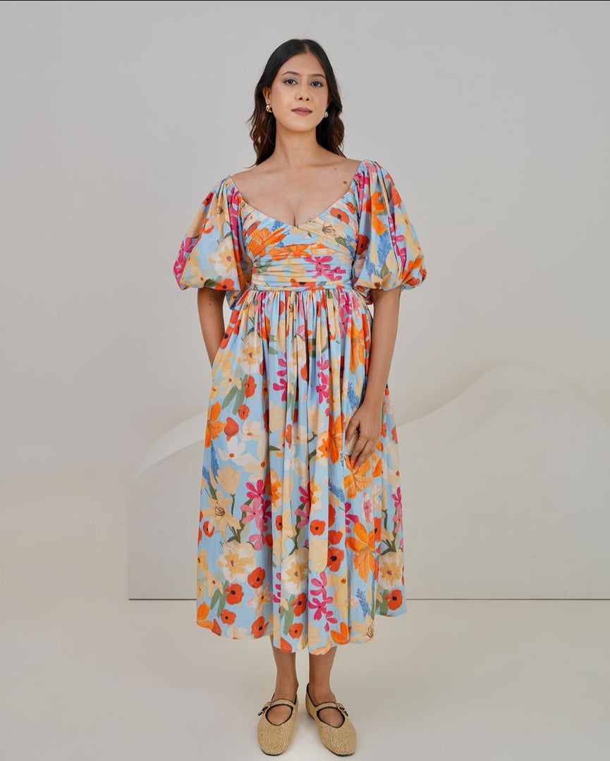 Dora Midi Dress - Blue