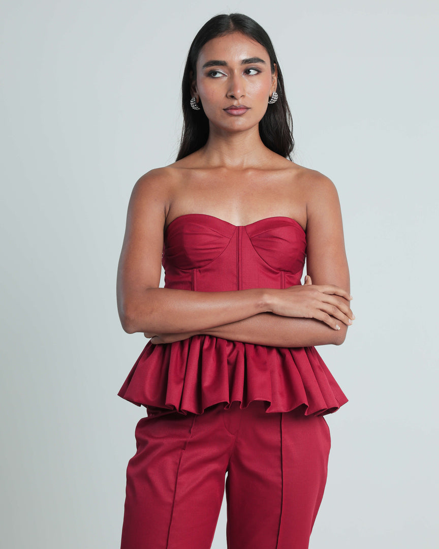 Corset Peplum Top - Red