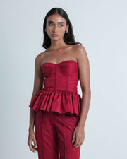 Corset Peplum Top - Red