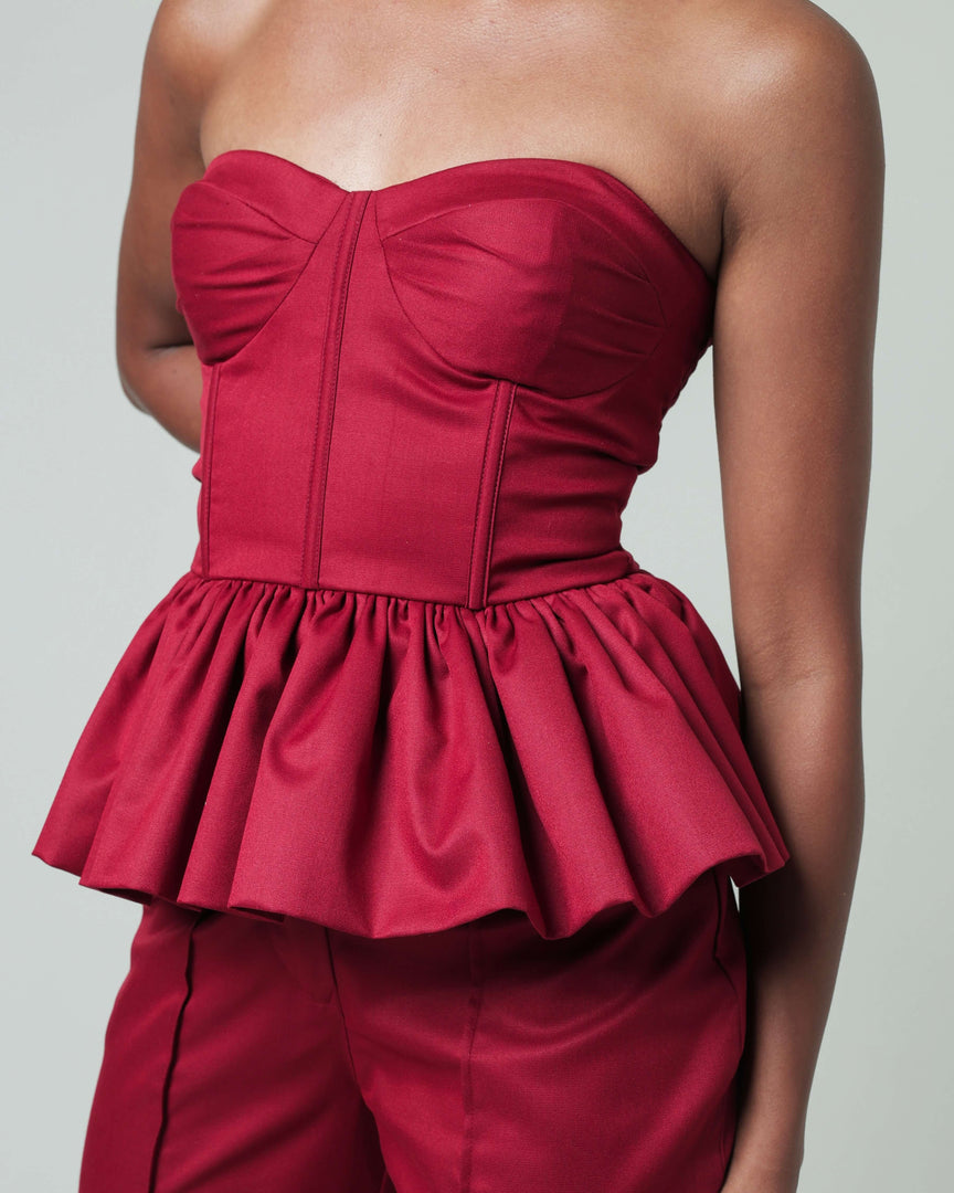 Corset Peplum Top - Red