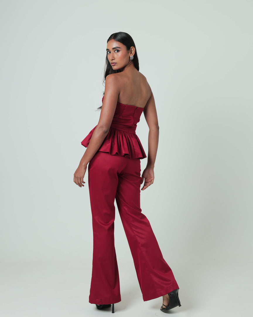 Corset Peplum Top - Red