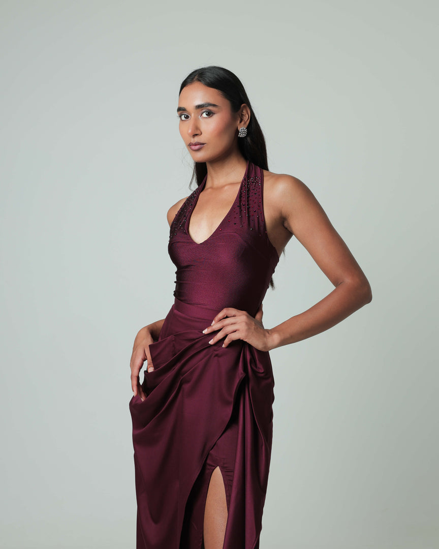 Maroon Wrap Midi Skirt