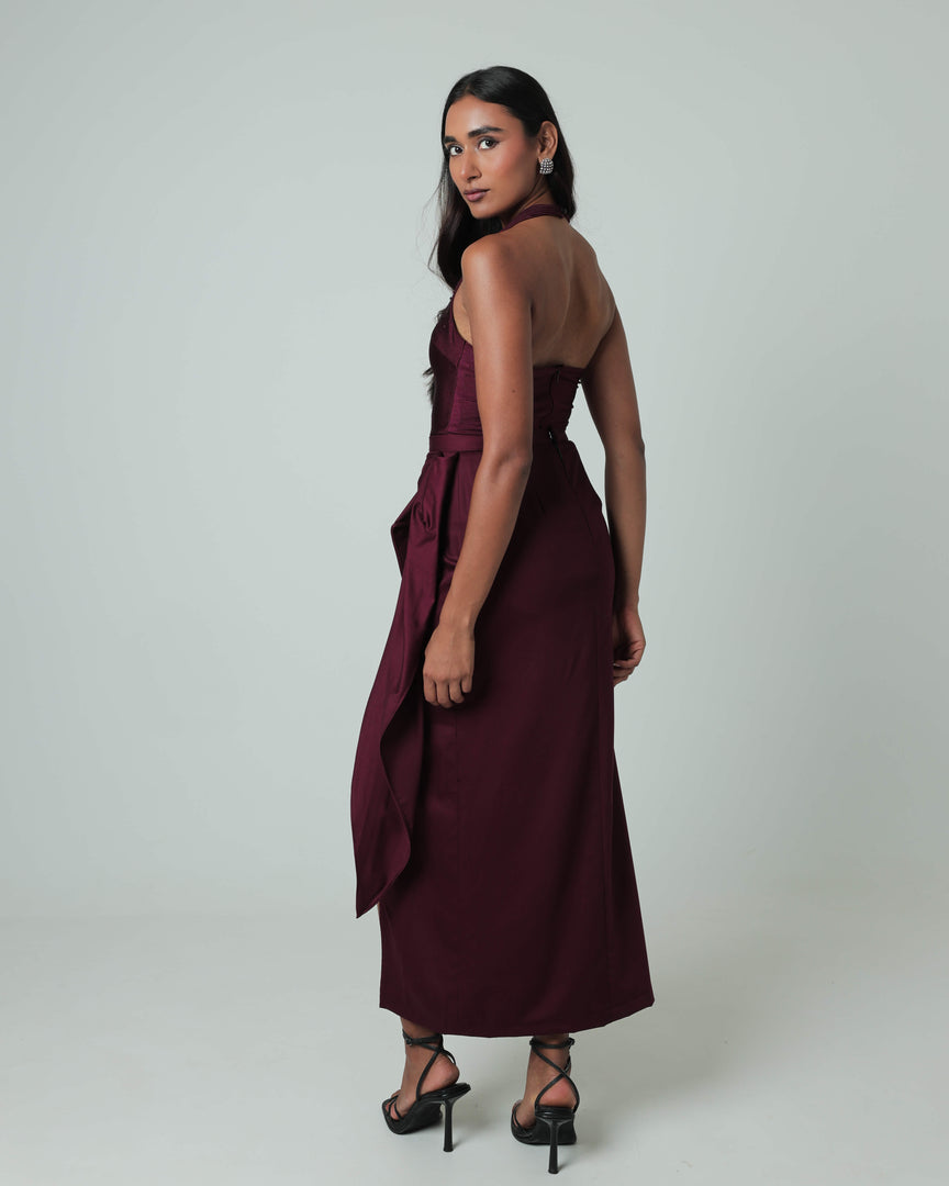 Maroon Wrap Midi Skirt