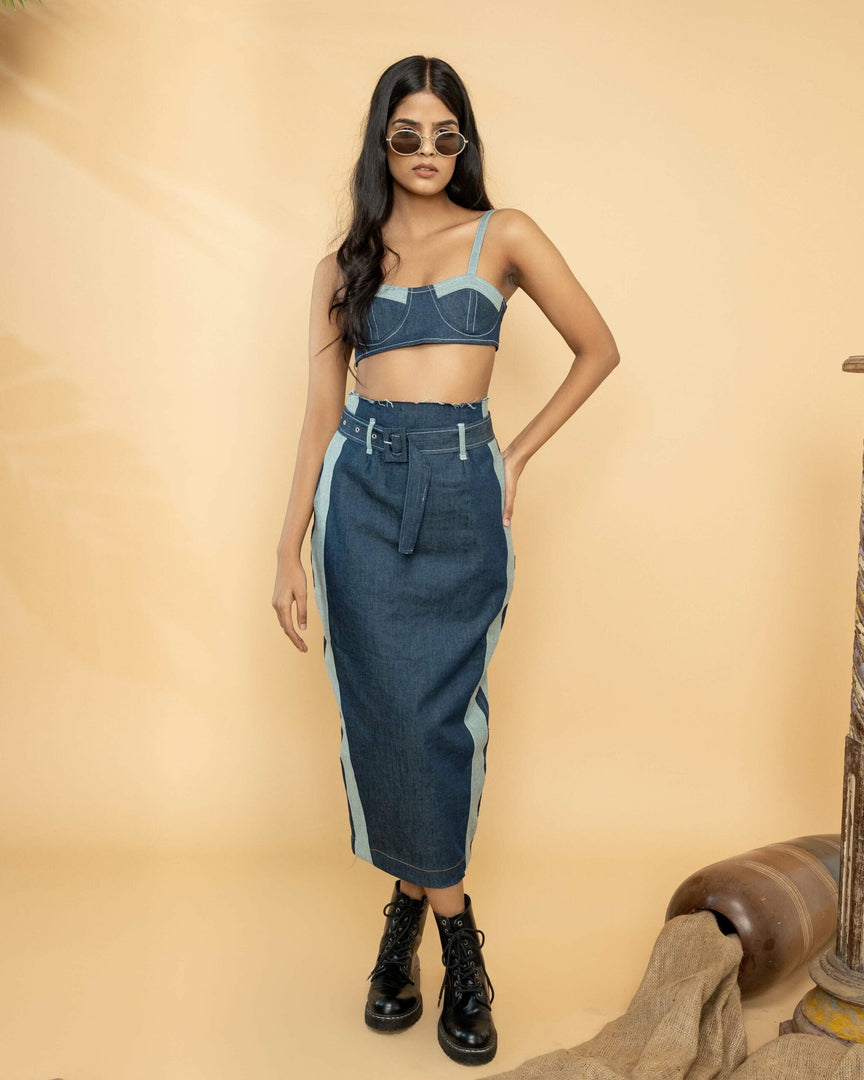 DUO DENIM MIDI SKIRT