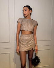 Beaded Set With Velvet Bow