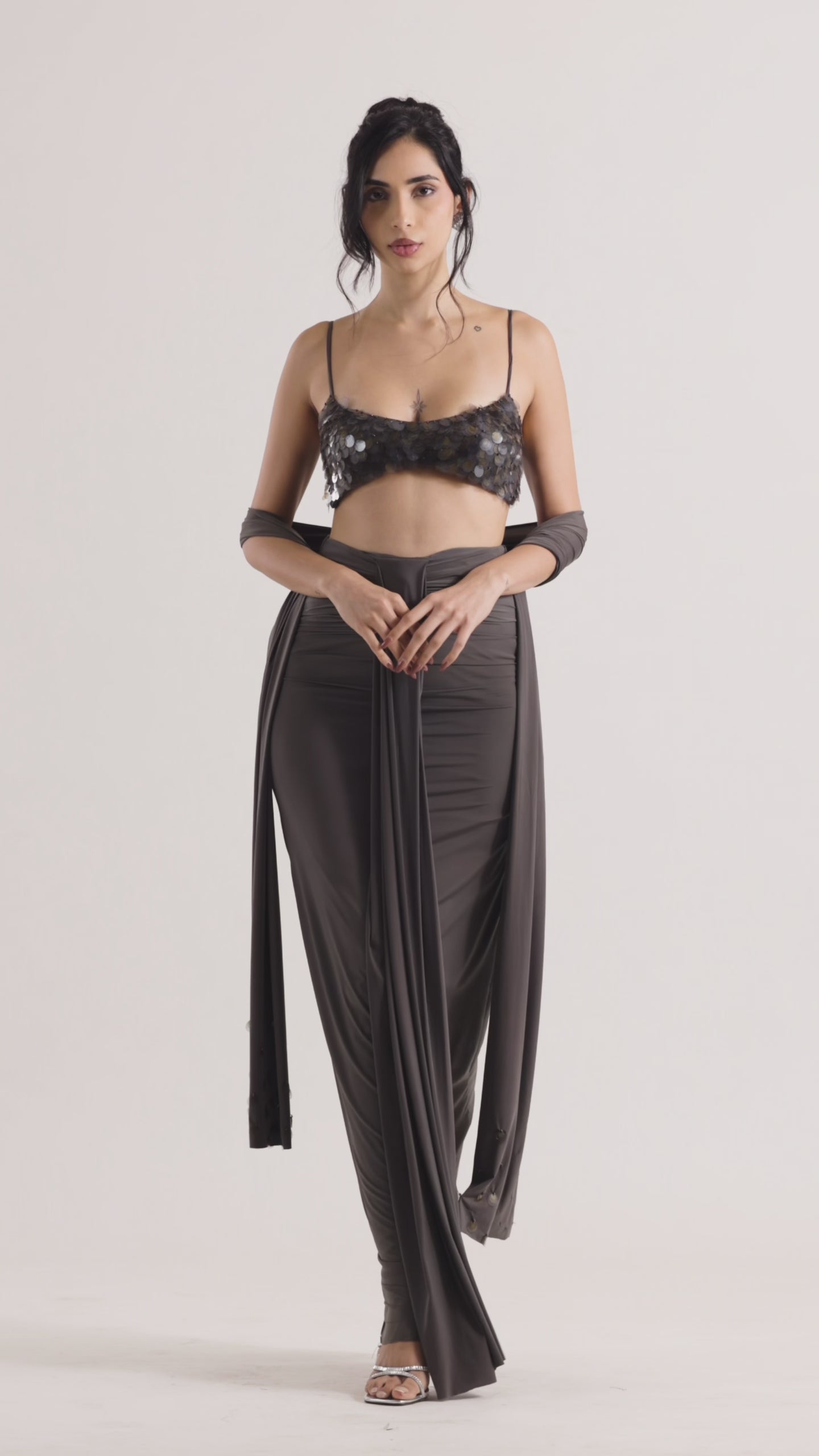 Sequin Lehenga - Grey